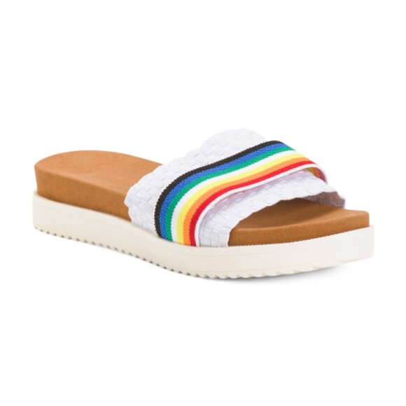 Bernie Mev NIB Women's White New York Rainbow Comfort Slides, Size 40 (9M) - Picture 1 of 4